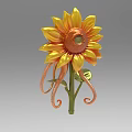 Sunflower Shaped Decorative Ornament Set With Yellow Petals Orange Center And Green Stem