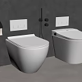 Modern Bathroom With Wall Mounted Smart White Toilets And Gray Wall Fixtures