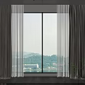 Gray Curtains With Sheer Panels For Window Scenic View And Green Plant