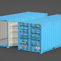 Industrial Equipment Blue Shipping Containers With Two Units Open Door Featuring Interior View