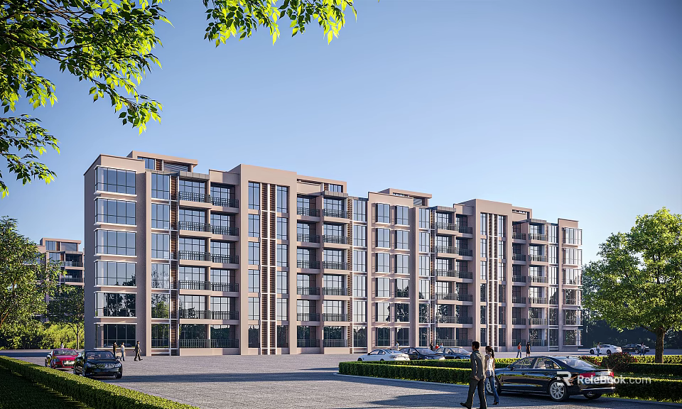 Modern Multi Storey School Building With Glass Curtain Walls And Surrounding Greenery 3d model 