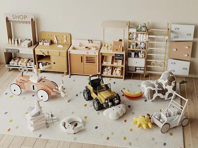 Electric Toys In Playroom With Various Playthings 3d model