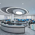 Modern Monitoring Room With Smart Security Command Screens Control Desks And Office Chairs