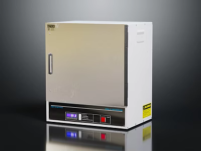 Laboratory Oven With White Exterior Metal Door Control Panel Digital Display And Warning Label 3d model