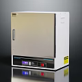 Laboratory Oven With White Exterior Metal Door Control Panel Digital Display And Warning Label