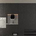 Modern Balcony Cabinet With Dark Wood Grain Washing Machine Dryer And LED Strip