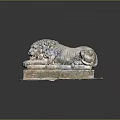 Reclining Stone Lion Sculpture With Intricate Details On Classic Pedestal