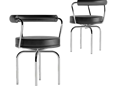 Modern Single Chair With Black Leather Seat And Silver Metal Frame Armrests 3d model