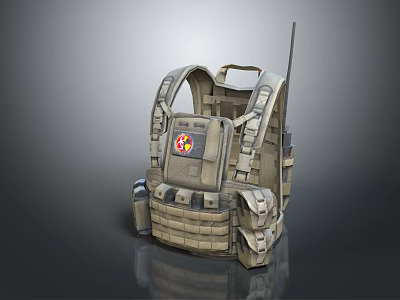 Durable Khaki Tactical Vest With Multiple Straps Pockets And Red Cross Badge 3d model