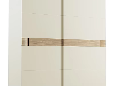 Modern White Wardrobe With Wooden Decorative Strip And Sliding Doors Design 3d model