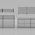 Various Metal Security Fences With Mesh Barbed Wire And Diamond Patterns 3d model