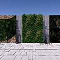 Garden Landscape Featuring Vertical Green Walls Gray Stone Slab Floor And Decorative Lanterns
