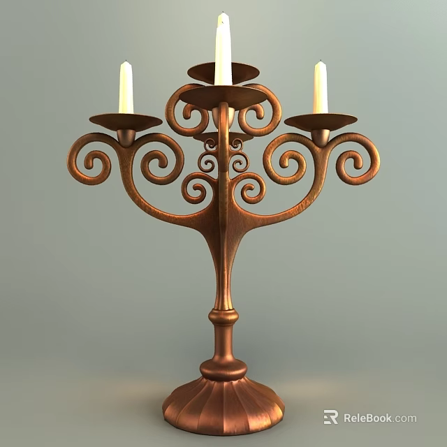 Vintage Bronze Candle Lamp With Curved Scroll Decorations And Multiple Holders 3d model 