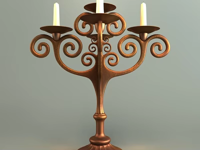 Vintage Bronze Candle Lamp With Curved Scroll Decorations And Multiple Holders 3d model