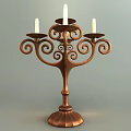 Vintage Bronze Candle Lamp With Curved Scroll Decorations And Multiple Holders