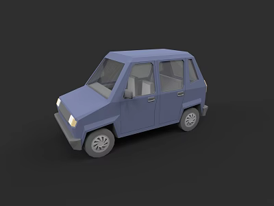 Blue Small Compact Car With Simple Design And Stylish Body Features 3d model