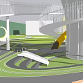 Modern Children's Play Area With Umbrella Shaped Structure Circular Walkways Green Lawns And Trees