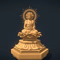 Exquisite Buddha Sculpture Carving in Sitting Posture with Lotus Pedestal and Rayed Halo