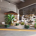 Modern Café Interior Design With Counter Plants Warm Lighting And Stylish Decor