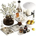 Stylish Decorative Ornament Set With Flower Bouquet Vase Fragrance Candles Lemons And Coffee Cup