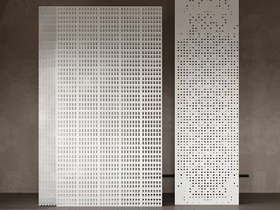 Stylish White Room Dividers Featuring Perforated Grid And Irregular Hole Designs For Modern Interior Spaces 3d model