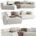 Modern Cream Multi Seater Sofa With Plush Pillows And Cozy Throw Blanket 3d model
