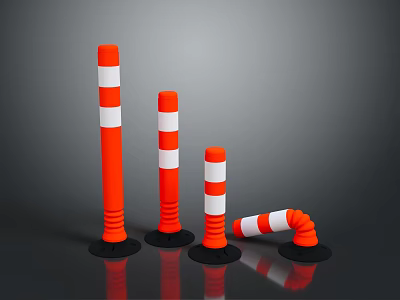 Orange and White Striped Traffic Bollards with Upright and Curved Shapes and Black Bases 3d model