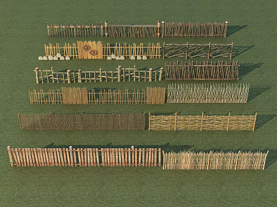 Different Garden Fence Collection with Various Wooden Bamboo and Woven Styles 3d model