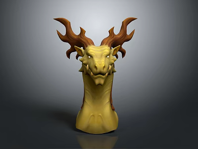 Game Movie Character Dragon Head 3D Model With Yellow Body And Brown Antlers 3d model