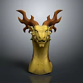 Game Movie Character Dragon Head 3D Model With Yellow Body And Brown Antlers