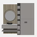 Modern Bathroom Vanity With Illuminated Round Mirror Wooden Paneling And Storage Cabinet