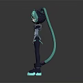 Anime Game Character With Turquoise Twin Tails Futuristic Techwear And Neon Glowing Accents