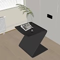 Modern Black Z Shaped Coffee Table with Magazine Transparent Vase and Green Plant