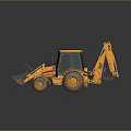Yellow Backhoe Loader With Front Bucket Backhoe Arm Cab And Worn Tires 3d model