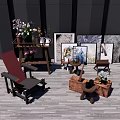Elegant Decorative Ornament Collection With Vases Flower Bouquets Framed Paintings And Wooden Accents
