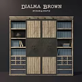 Vintage Wooden Cabinet With Metal Doors Bookshelves Drawers And Decorative Vase