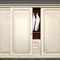 Cream White Classic Ornate Wardrobe With Carved Details Open Door White Shirts And Bottom Drawers