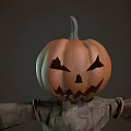 Spooky Halloween Pumpkin Head Scarecrow With Tattered Clothes On Wooden Pole