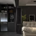 Modern Living Room Interior With Toshiba Washer Dryer Black Cabinets And Sink