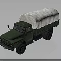 Army Green Military Truck with White Canvas Cover on Cargo Bed