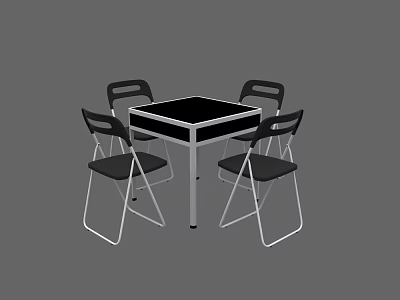 Square Dining Table And Four Chairs With Black Tabletop White Metal Legs 3d model