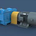 Industrial Equipment With Electric Motor Blue Gear Housing And Yellow Coupling