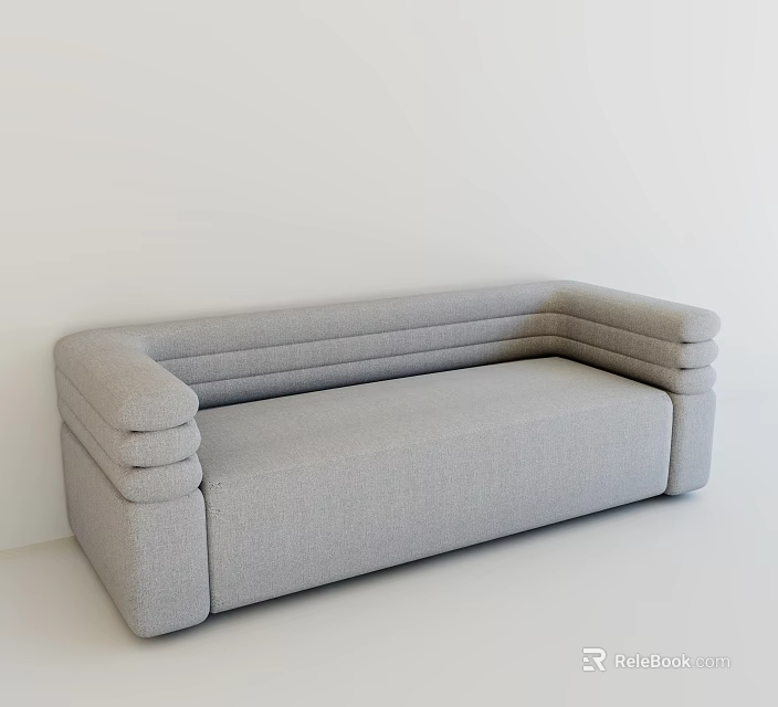 Modern Abstract Sofa With Gray Fabric And Unique Curved Armrest Design 3d model