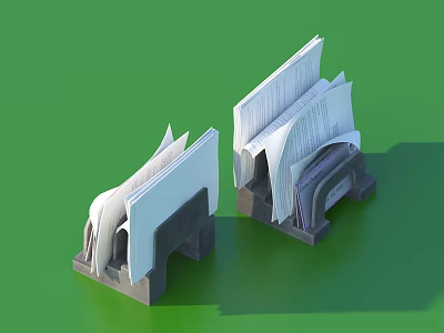Two Paper Craft Models Resembling Sydney Opera House on Green Background 3d model