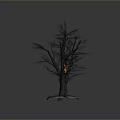 Red Coat Yellow Pants Hat And Tool Used By Person Climbing Leafless Tree