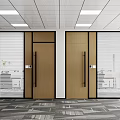 Office Glass Partition With Wooden Doors And Blinds Interior Design