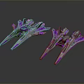 Futuristic Purple And Silver Sci Fi Spaceships With Glowing Accents And Streamlined Design