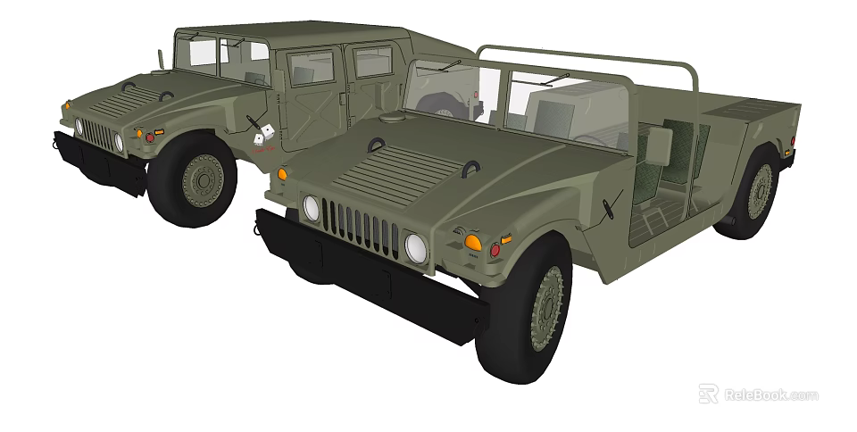 Two Green Military Off Road Vehicles With Open Top And Tactical Design 3d model 