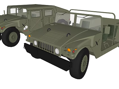 Two Green Military Off Road Vehicles With Open Top And Tactical Design 3d model