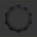 Black Mechanical Circular Ring Structure With Red Illuminated Gear Segments 3d model